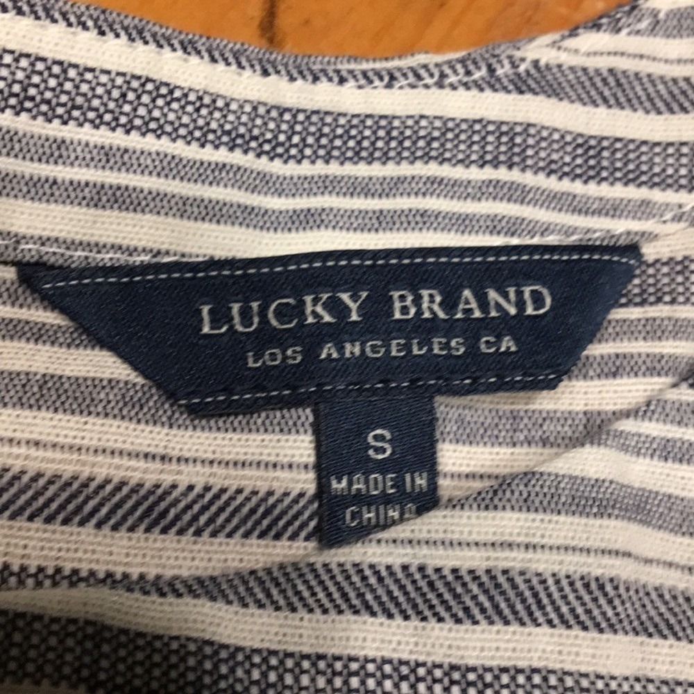 Lucky Brand Preppy Black White Striped Ruffle Faux Wrap Cotton Dress Cottagecore - Picture 3 of 9